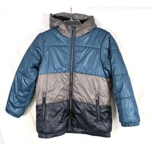 Boys Puffer Jacket Full Zip Hooded Rothschild Blue Gray Midweight Size XL